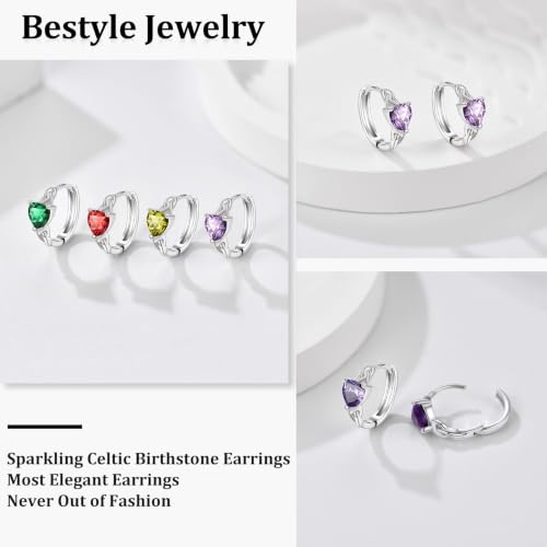 Bestyle 925 Sterling Silver Huggie Hoop Earrings Small Birthstone Hoop Earrings for Women Hypoallergenic Silver Huggie Earring,Great Birthday Earrings Gift for Daughter Wife Mom - color: 06-Purple Alexandrite-Hoop