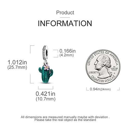 MULA 925 Sterling Silver Charms for Bracelets and Necklace Family Pendants | Airplane Travel Dangle Beads Family Tree Jewelry Charms for Women - color: Green Cactus Charm