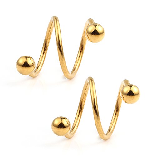 Ruifan 16G Stainless Steel Double Twist Ear Plug Earring Spiral Helix Stud Lip Ring Body Piercing Jewelry 8mm 10mm - style: 6Pairs - 10mm Mix Color