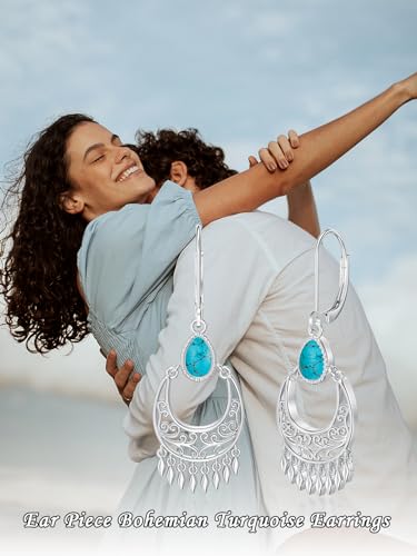 Dorunmo s925 Sterling Silver Western Dangle Drop Earrings Birthday Jewelry Gifts for Women - style: Turquoise