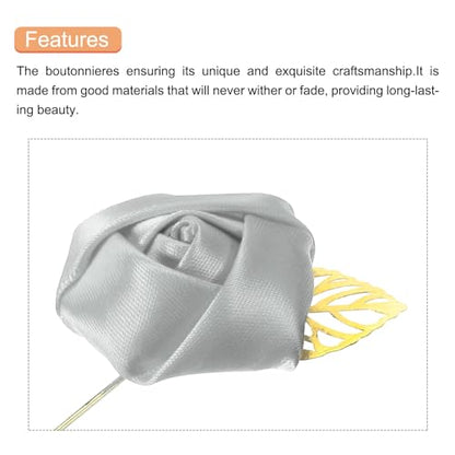 MECCANIXITY Groom Boutonnieres Rose Boutonnieres Pins for Wedding - color: Light Gray