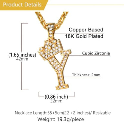 U7 Crown Initial Necklace Men Women, Bling Diamond A-Z 0-9 Letter Pendant with Wheat Chain, Silver/Black/Gold Plated CZ Alphabet Number Hip Hop Jersery for Father Husband - color: a. Gold, size: 25. Y
