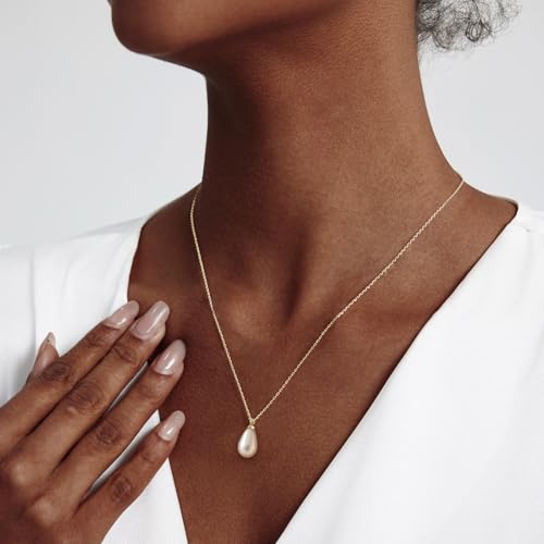 Zeffy Gold Pearl Necklace for Women, Dainty 14K Gold/Silve Plated Layered Pearl Choker Pearl Earrings Pearl Bracelets Wedding Trendy Gold Jewelry Set for Women Gifts - style: Gold Teardrop Pearl Necklace-1PCS