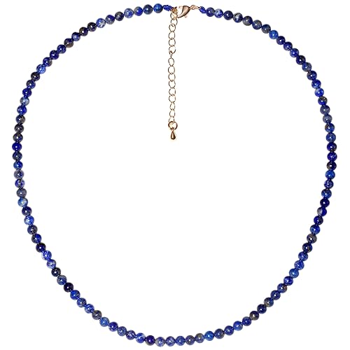 Simple 4mm Gemstones and Crystals Choker Necklace Unisex 16"-18" | Necklaces for Women Men, Adjustable, 40-45 cm Chain Length, Handmade, Spiritual Gemstones, Positive Energy, Daily Wear - style: Lapis Lazuli