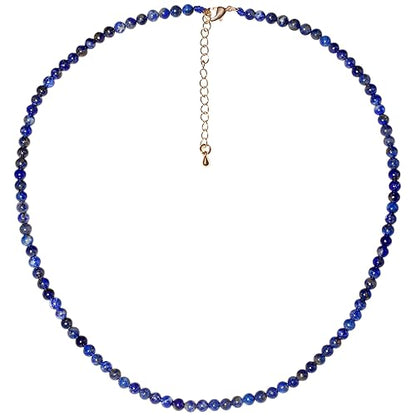 Simple 4mm Gemstones and Crystals Choker Necklace Unisex 16"-18" | Necklaces for Women Men, Adjustable, 40-45 cm Chain Length, Handmade, Spiritual Gemstones, Positive Energy, Daily Wear - style: Lapis Lazuli
