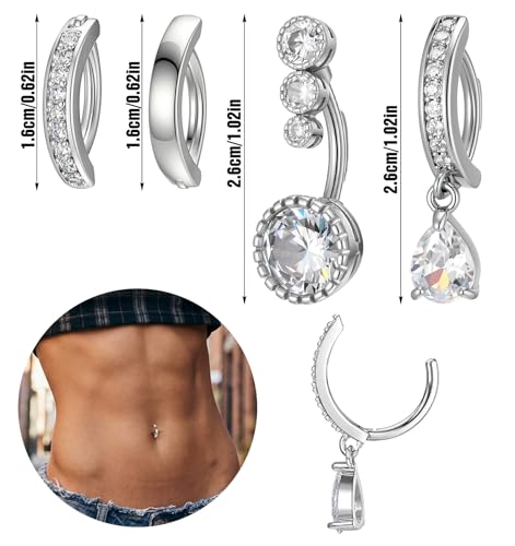 4PCS Belly Button Ring Hoop, 14G Clicker Belly Button Clicker, 316L Surgical