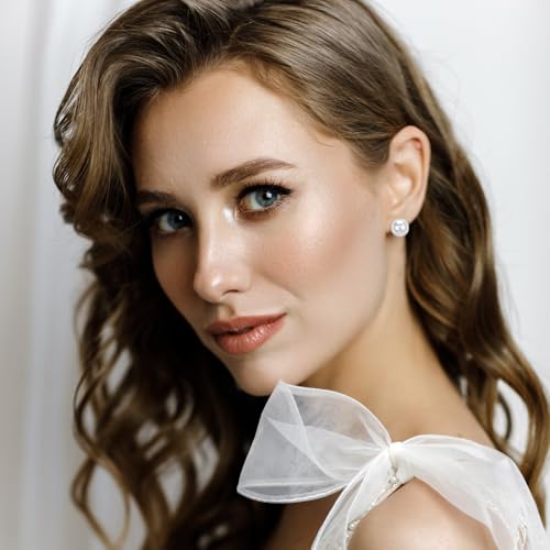 24 Pairs Pearl Studs Earrings for Women, Faux Simulated Pearl Earrings 4 Mixed Sizes Round Ball Pearls Stud Earring Set - color: White, Beige