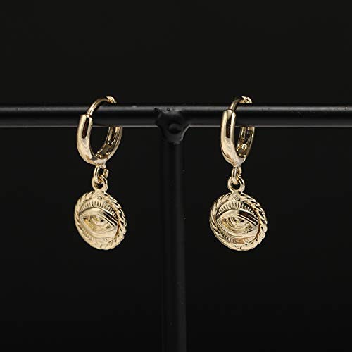 XYJZXY Gold Huggie Small Hoop Earrings with Charm Personalized Snake/Evil Eye/Star/Cross/Lock/Key 18k Gold Plated Crystal Drop Dangle Earrings for Women - style: Evil Eye