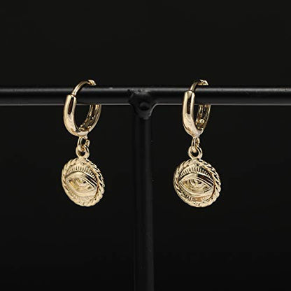 XYJZXY Gold Huggie Small Hoop Earrings with Charm Personalized Snake/Evil Eye/Star/Cross/Lock/Key 18k Gold Plated Crystal Drop Dangle Earrings for Women - style: Evil Eye