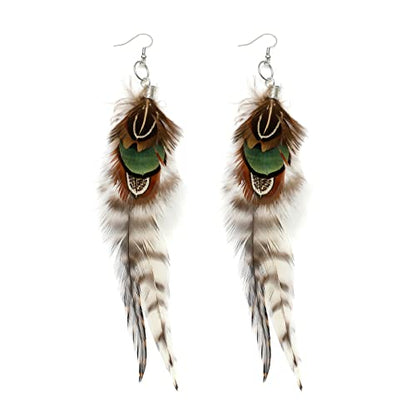 RUOFFETA Long Feather Earrings for Women, Boho Bohemian Earrings Multicolor Tassel Handmade Feather Earrings for Women Dangling - style: Style H