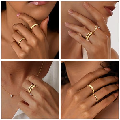 Gold Rings for Women Men Non Tarnish, Waterproof Chunky 14K Gold Plated Dainty Stackable Rings Trendy Statement Pinky Thumb Rings Engagement Eternity Wedding Band Ring Stacking Gold Jewelry Size 3 4 5 6 7 8 9 10 11 - color: Gold, size: 6