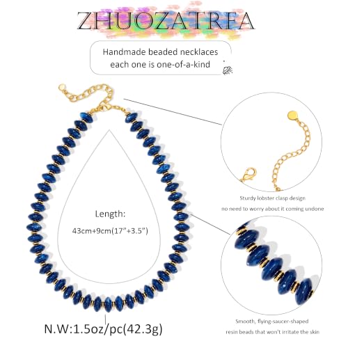 Resin Chunky Beaded Necklace for Women,Vacation Jewelry | Acrylic Beads,Boho Summer Beach Handmade Jewelry,Trendy Bold Statement Beaded Necklace,Birthday Gift for Women - color: Navy Blue