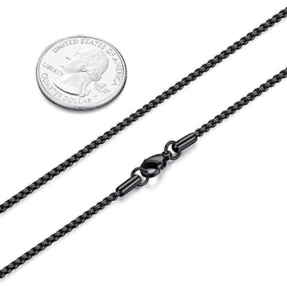 FOSIR Mens Womens Stainless Steel Black Rolo Cable Chain Necklace, Round Box Chains for Men, 2/3/4/5mm Width - size: 20.0 Inches long, style: 2mm wide-stainless steel