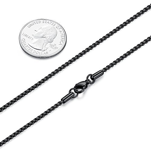 FOSIR Mens Womens Stainless Steel Black Rolo Cable Chain Necklace, Round Box Chains for Men, 2/3/4/5mm Width - size: 18.0 Inches long, style: 2mm wide-stainless steel