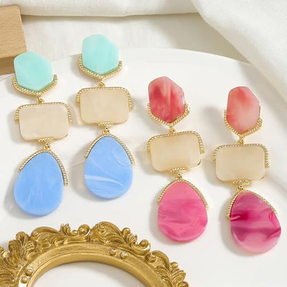 Acrylic Geometric Earrings Multilayer Resin Earrings Long Drop Dangle Earrings Acetate Tassel Earrings Long Pink Cute Jewelry Design for Women - color: Pink