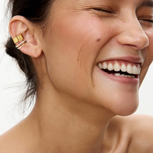 OOOPEL 3 Pairs 14K Gold Plated Ear Cuffs Non Piercing Lightweight Stackable Chunky Earring Cuff for Women Adjustable Non-Fading Fake Earrings Suitable for Christmas Gift - style: Double