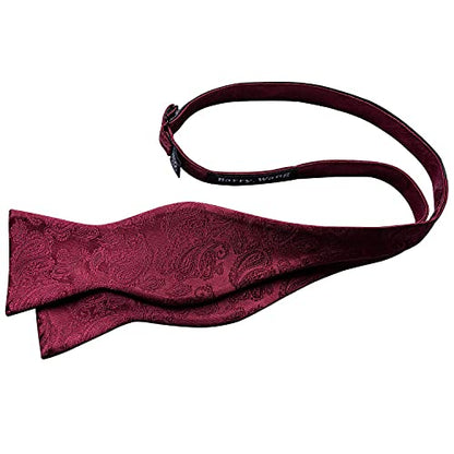YOHOWA Bow Ties for Men Self-tied Silk Bowtie Solid Color with Lapel Pin and Handkerchief Cufflinks for Wedding Party Prom - color: A Both Burgundy