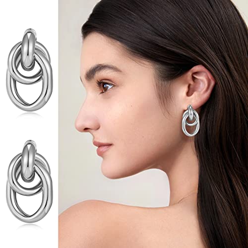 Gold Chunky Earrings for Women Geometric Knot Link Drop Dangle Earrings 14K Gold Plated Statement Earrings Trendy Gold Jewelry - color: Style 2