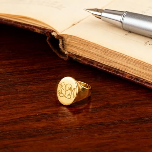Personalized Classic Monogrammed Signet Initial Ring for Men 925 Silver/10K/14K/18K Gold Monogram Letters Statement Ring Birthday Christmas Gifts - color: Rose Gold