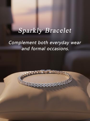 5A Cubic Zirconia Tennis Bracelet for Women, Rhodium/Yellow Gold Plated Hypoallergenic, Birthday Wedding Anniversary Jewelry - color: Prong setting - White Gold