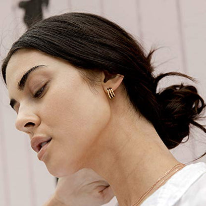 PAVOI 14K Gold Plated Multi Huggie Hoop Earrings for Women - 925 Sterling Silver Posts Triple Split Hoop Gold Earrings for Women - Trendy Fashion Jewelry - style: Triple