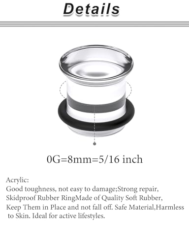 8G-12mm Solid Ear Plugs Tunnels for Women Men Single Flared Ears Gauge Plugs with O-Ring Stretcher Expander Piercing Body Jewelry Black White Clear Opalite 1 Pairs - color: Clear, size: 0 Gauge = 8mm = 5/16 inch