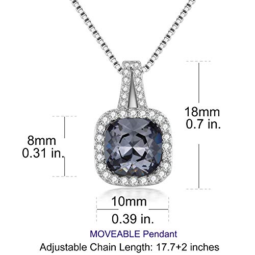 SBLING Platinum Plated Cubic Zirconia/Austrian Crystal Cushion Shape Halo Pendant Necklace/Earrings - color: Moveable pendant-Austrian Crystals Black