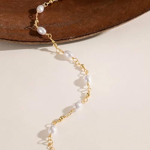 NECOCY 14K Gold Plated Pearl Bracelets for Women, Dainty Bracelets Stack Trendy Pearls Beaded Link Chain Charm Bracelets Set Layered Tiny Wedding Prom Jewelry Gift for Women Mother's Day Graduation - style: Style-11