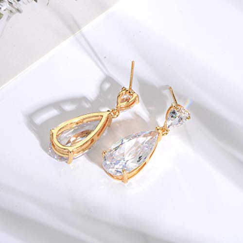 Wedding Jewelry Set for Bridesmaids - Sterling Silver Teardrop CZ Crystal Cubic Zirconia Rhinestone Diamond Bridal Necklace Earrings Set for Bride Mother of Bride Party Prom Birthstone Costume Jewelry - color: Nov-Topaz
