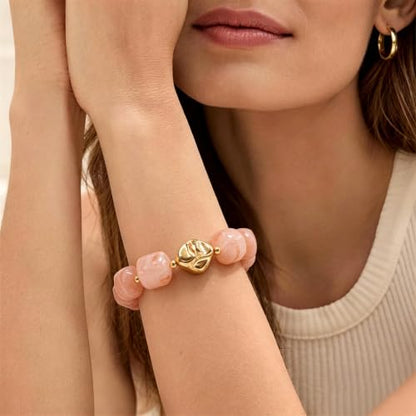 VIBILIA Chunky Beaded Bracelet for Women Multicolor Big Resin Acrylic Bead Elastic Stretch Bracelet, Trendy Statement Bracelets Boho Summer Beach Vacation Charm Jewelry - color: Square-Pink