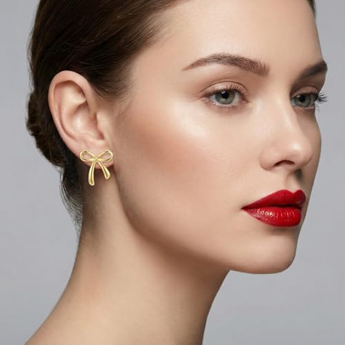 Gold Bow Earrings for Women, Long Tassel Chain Drop Earrings, Trendy Small Bow Earrings, Ribbon Waterfall Dangling Earrings, Pearl Bow Earrings, Sparkly Elegant Bowknot Preppy Jewelry Gifts for Women - color: Y