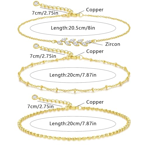 Gold Ankle Bracelets for Women 14k Gold Plated Cuban Link Chain Anklet Set | Stackable, Waterproof, Layered Anklet Bracelets, Non Tarnish, Summer Beach Jewelry - color: Gold C-3pcs