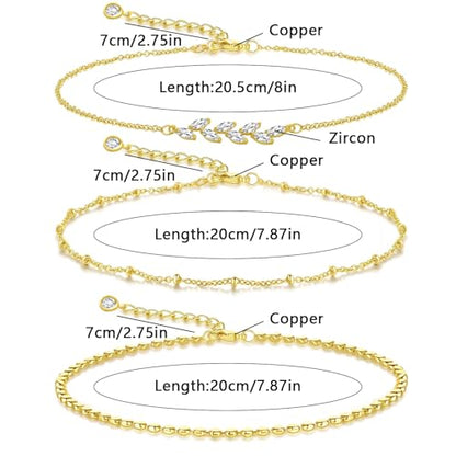 Gold Ankle Bracelets for Women 14k Gold Plated Cuban Link Chain Anklet Set | Stackable, Waterproof, Layered Anklet Bracelets, Non Tarnish, Summer Beach Jewelry - color: Gold C-3pcs
