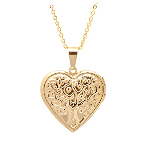 Paialco Heart Shaped Locket Pendant Necklace for Women - color: Yellow-Tree