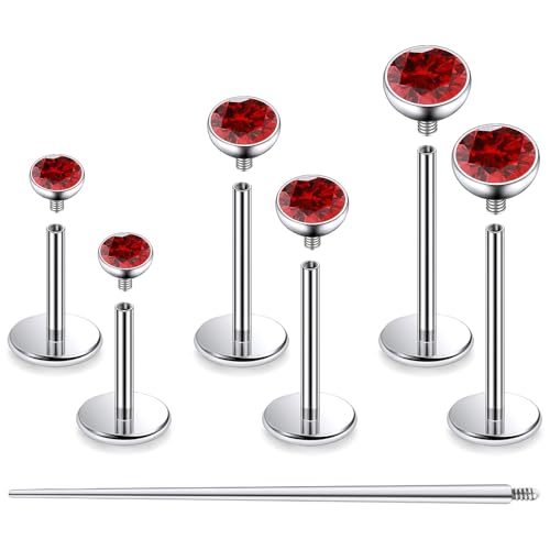F136 Titanium 20/18/16G Internally Threaded Flat Back Stud Earrings Nose Rings Lip Medusa Monroe Labret 6/8/10mm Short/Long Bar Piercing Jewelry with Taper for Women Men - color: Red, size: 20g=0.8mm