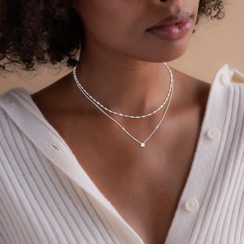 Dainty 14K Gold Plated/Silver Cubic Zirconia Diamond Necklaces for Women,Simple CZ Layered Gold Silver Necklaces Stack Trendy Jewelry Gifts - style: Layered Chain CZ-Silver