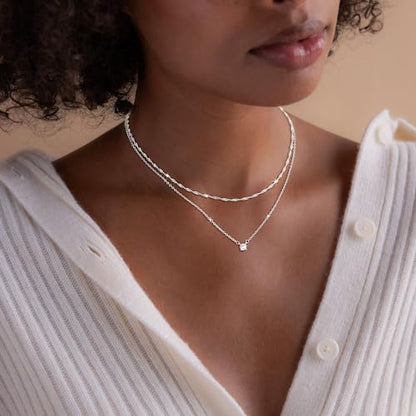 Dainty 14K Gold Plated/Silver Cubic Zirconia Diamond Necklaces for Women,Simple CZ Layered Gold Silver Necklaces Stack Trendy Jewelry Gifts - style: Layered Chain CZ-Silver