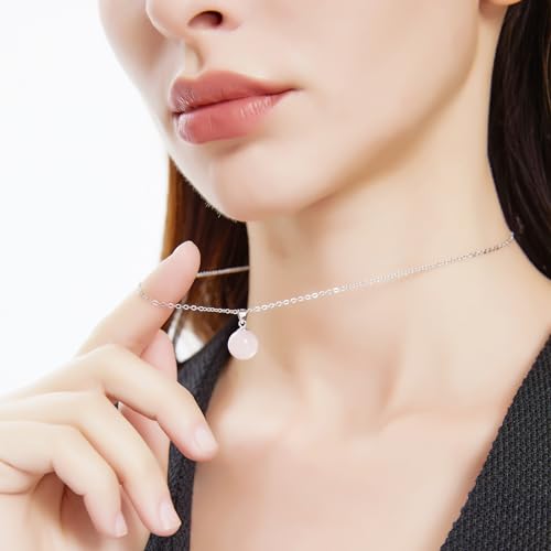 Natural Jade Necklace for Women Sterling Silver Adjustable Handmade Green Jade Pendant Necklaces Healing Crystal Necklace Good Luck Gift for Her - style: Rose Quartz Necklace