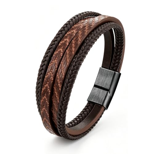Italian Handmade Leather Bracelets for Men - color: Brown Black Set, size: 8.2"