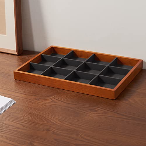 Oirlv Solid Wood Jewelry Tray,Jewelry Drawer Organizer,12 Grid(Grey) | Stackable Design,for Jewelry Necklaces Bracelets and Watches,Organizing and Presentinge Legantly on Dressers&in Dresser - color: Grey 12 grid tray