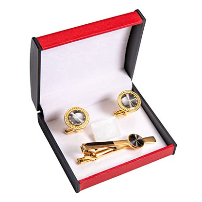 Barry.Wang Mens Cufflinks Tie Clip French Stylish Cuff Links Wedding Shirts Cuff Buttons Elegant Gift Necktie Pin - style: A Gold Watch