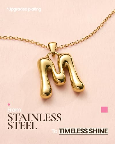 DoDoBeads Stainless Steel Initial Necklace, Waterproof 18K Gold Plated Necklace, Non-Tarnish Chunky Monogram Jewelry Gifts for Women, Mothers Day Gift - style: M