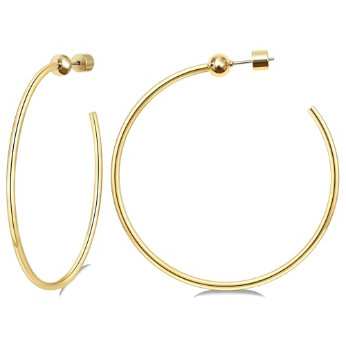 Large Gold Hoop Earrings for Women 2mm Thick Hypoallergenic Earrings for Women - color: Gold, size: 30mm
