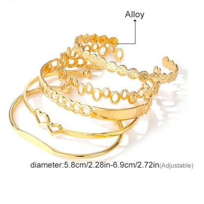 IFKM Gold Bangle Bracelets For Women, 14k Gold Plated Multi Layer Stackable Cuff Bracelet Set, Trendy Elegance Charms Non Tarnish Minimalist Textured Boho Jewelry Gift for Women - style: LOVE both