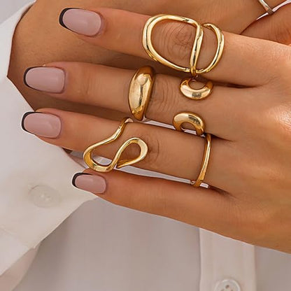 Chunky Gold Stackable Rings Set for Women Trendy Stackable Knuckle Rings Dainty Thick Dome Midi Ring Punk Jewelry Gifts - color: Gold