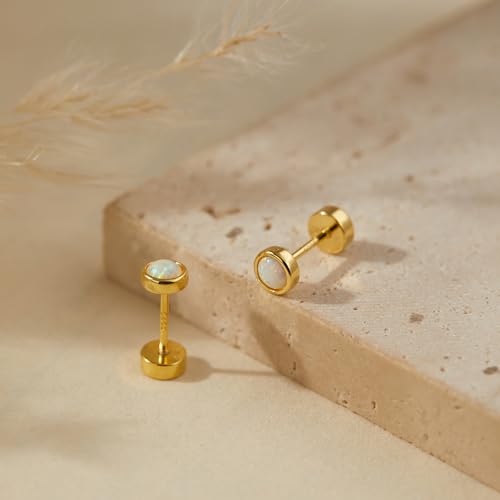 CHIC & ARTSY 18K Gold Plated Solid 925 Sterling Silver Flat Back Earrings for Women Multiple Piercings Screw Back Earrings Cartilage Hypoallergenic Jewelry - style: 925 Silver Flat Back #03