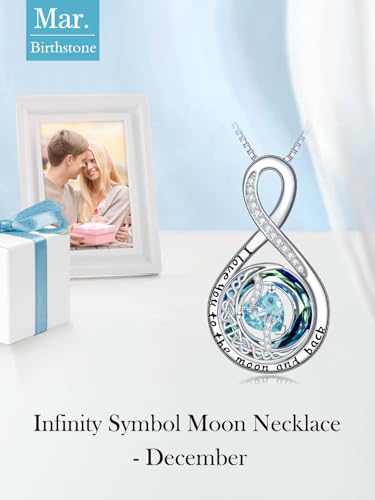 TOUPOP Birthstone Necklace for Women 925 Sterling Silver Moon and Star Pendant Necklaces I Love You to the Moon and Back Jewelry Anniversary Birthday Gifts for Her Wife Girlfriend Mom - color: 03-Mar-Aquamarine