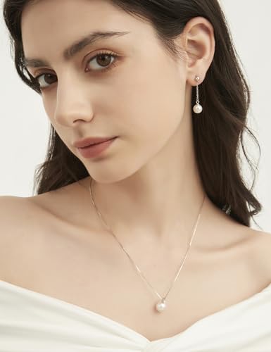 Mameloly Pearl Drop Earrings 925 Sterling Silver CZ 10MM Simulated Pearl Earrings for Women Dangle Trendy Jewelry for Women Hypoallergenic - color: Silver