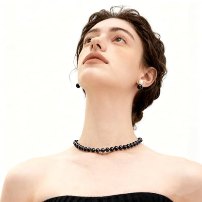 SukAmi 4-10mm Pearl Choker Men Black Pearl Necklace Women Faux Pearl Necklaces 45CM - size: 10mm