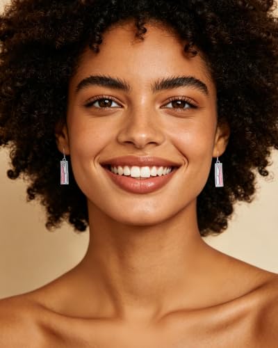 Silver Dangle Earrings for Women Shaped Rectangle Wide Bar Enamel Earrings Colorful Geometric Drop for Daily - color: Pink